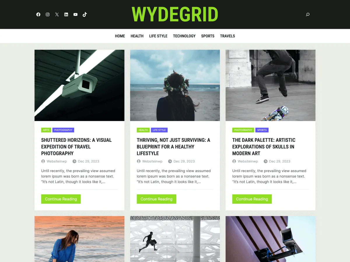 Official WordPress.org screenshot of the Wydegrid free WordPress theme, a layout novelists and authors can use for an author website