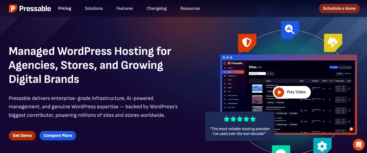 Pressable homepage: managed WordPress hosting for agencies, stores and growing digital brands