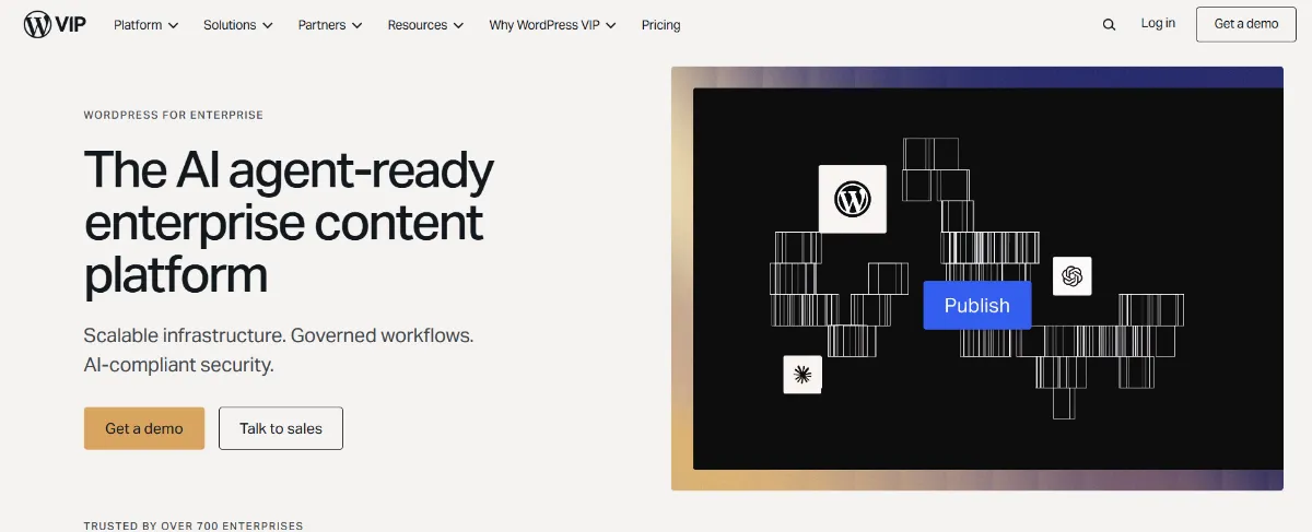 WordPress VIP homepage: the AI agent-ready enterprise content platform