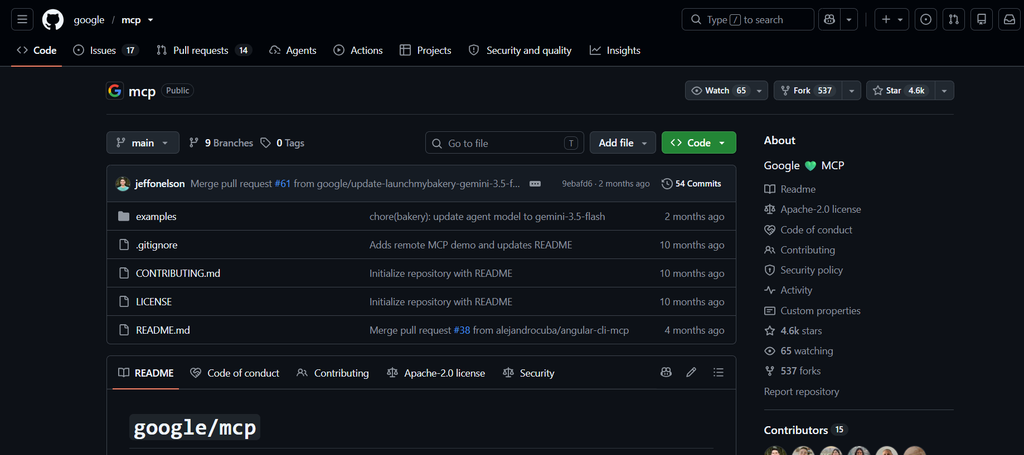 GitHub page for the google/mcp repository, with 4.6k stars