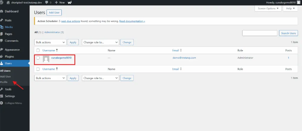 WordPress Users Profile screen showing the Application Passwords section