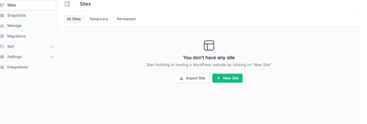 InstaWP Sites dashboard with the Add Site button for creating a new mobile-friendly WordPress site