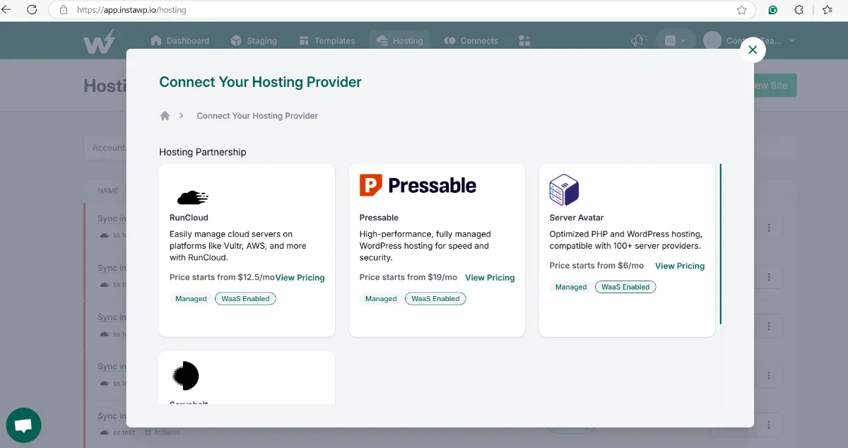 Managed WordPress hosting providers compared as Cloudways alternatives, including InstaWP