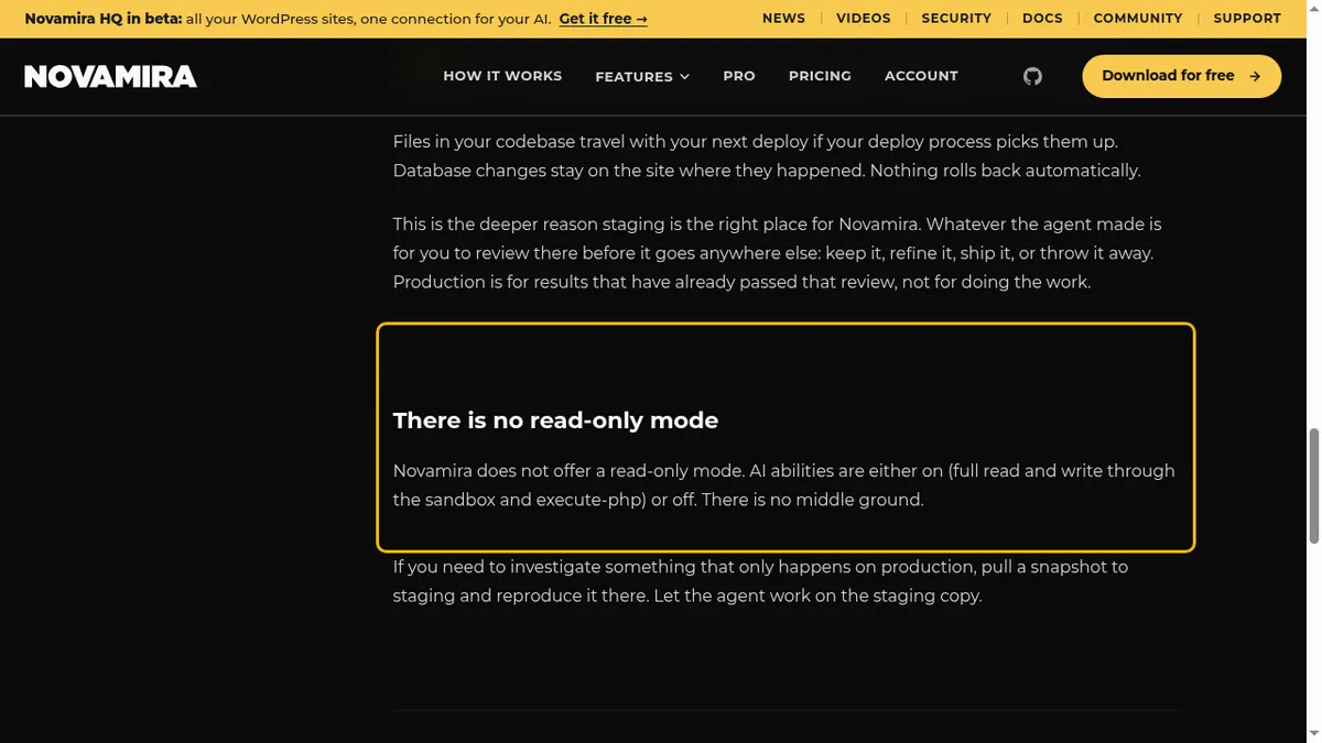Novamira documentation: There is no read-only mode