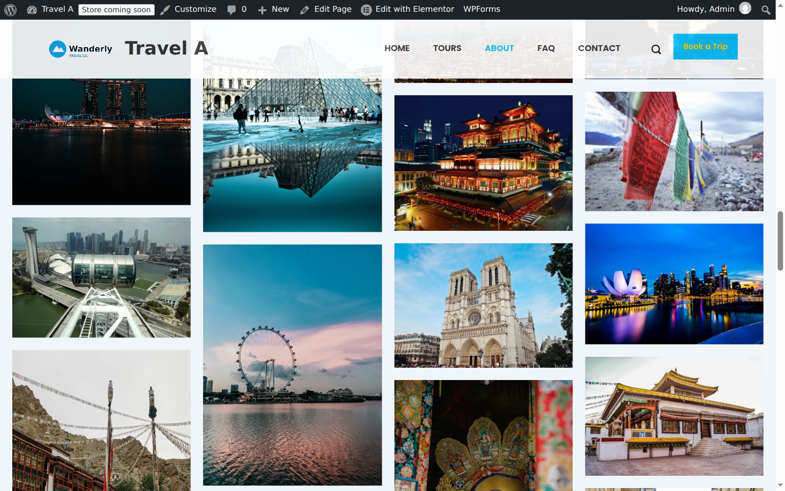 Published image gallery section built with Elementor on the template